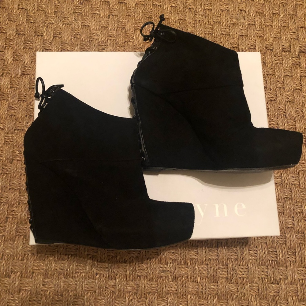 Jenni Kayne black suede tie up booties
